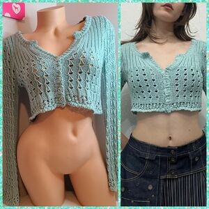 Y2K Moe Mint Knit Super Cropped Cardigan Size M